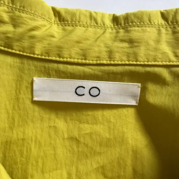 CO Half Placket Belted Shirt Dress Womens Medium Citron Yellow Short Sleeve Midi